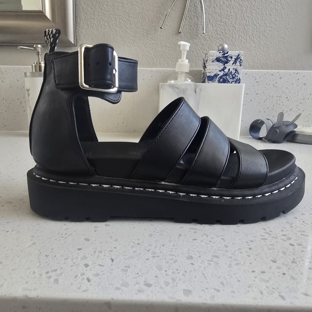 Dr. MartensVegan Leather  Black Ankle Strap Sandals